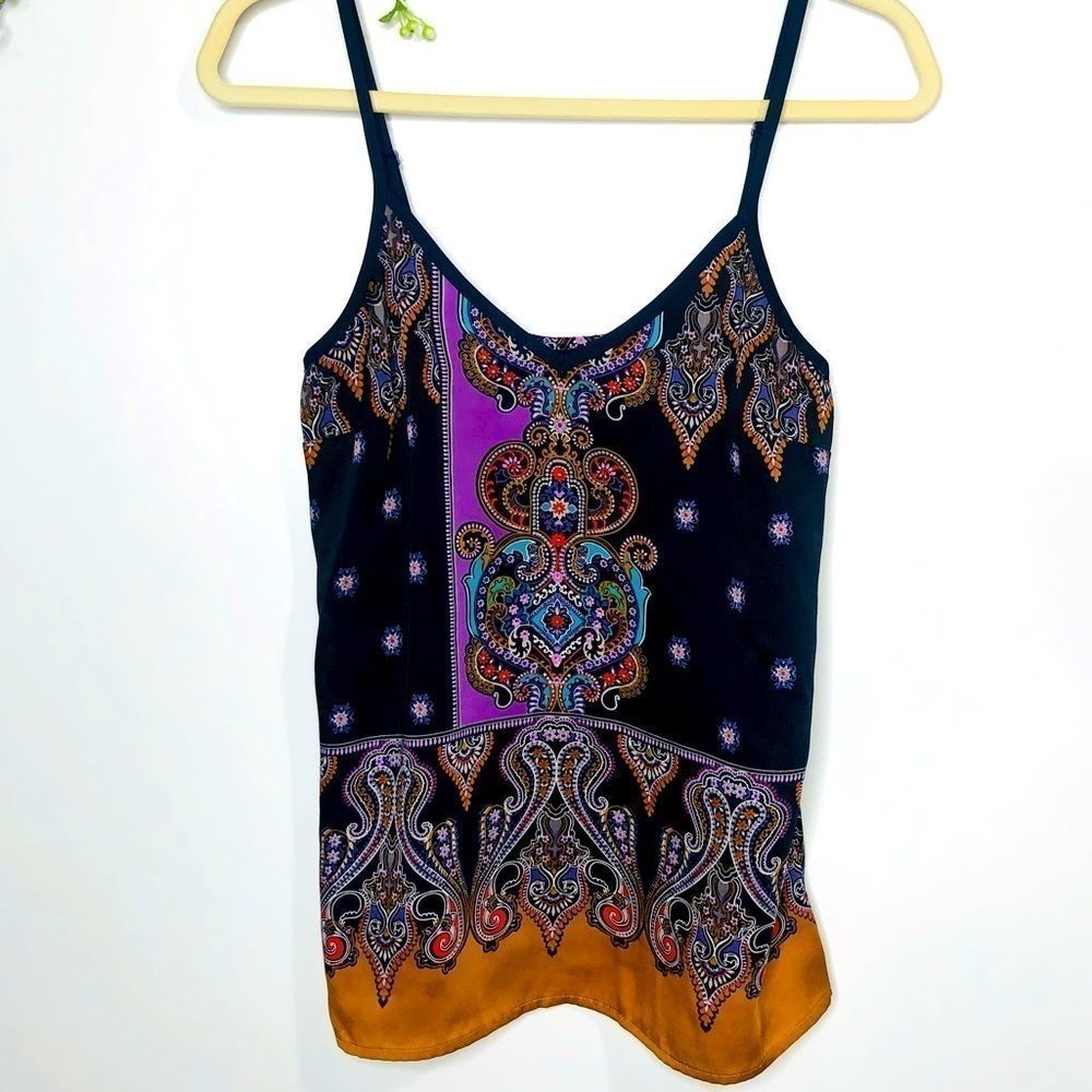 Boho Paisley Black & Purple Spaghetti Strap Tank Top